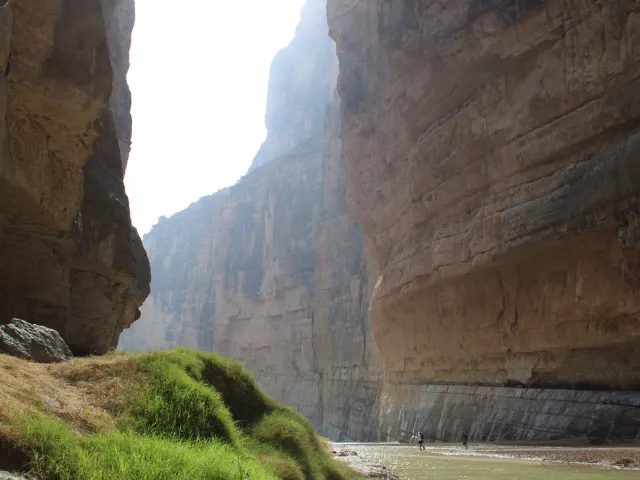 View of valley between two caverns