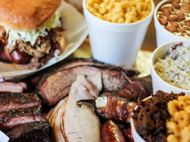 Overhead view of barbecue spread
