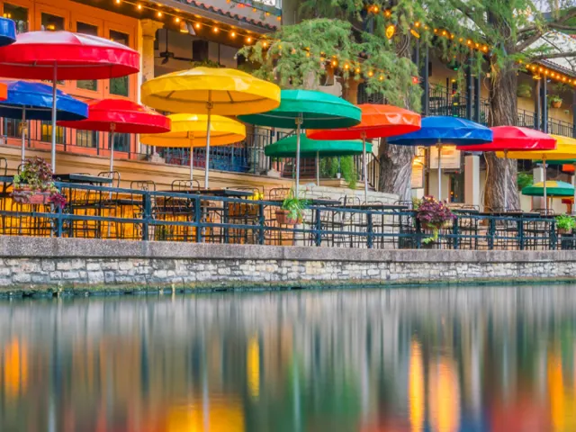 Colorful umbrellas on the River Walk