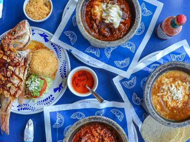 Overhead view of bowls of food