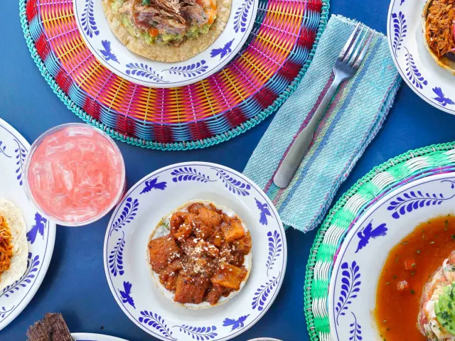 Overhead view of Mexican cuisine spread