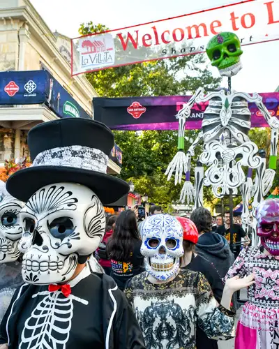 Costumed characters at Day of the Dead La Villita Festival