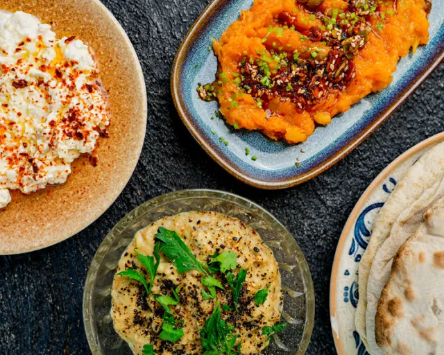 Overhead view of food spread at Ladino in San Antonio.