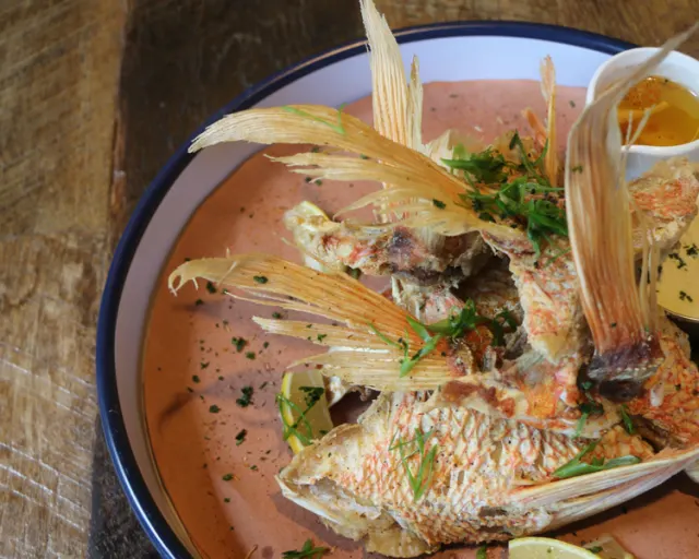 Overhead view of fish dish