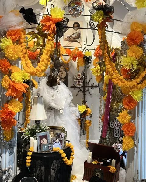 Altar with marigolds and decor