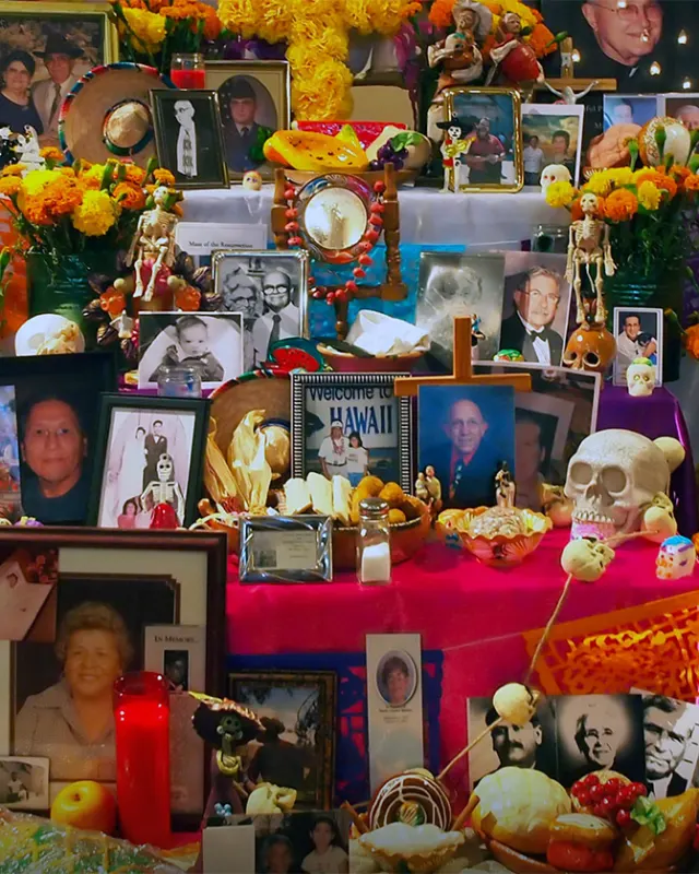 Day of the Dead altar with photos