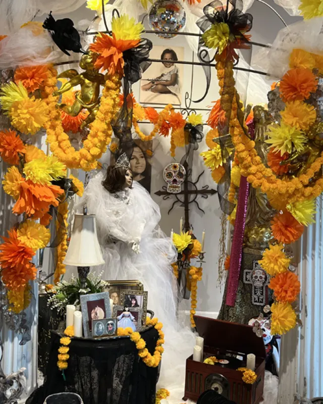 Altar with marigolds and decor
