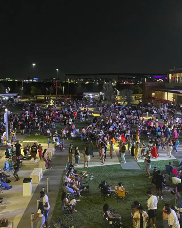 Overhead view of crowd in open area