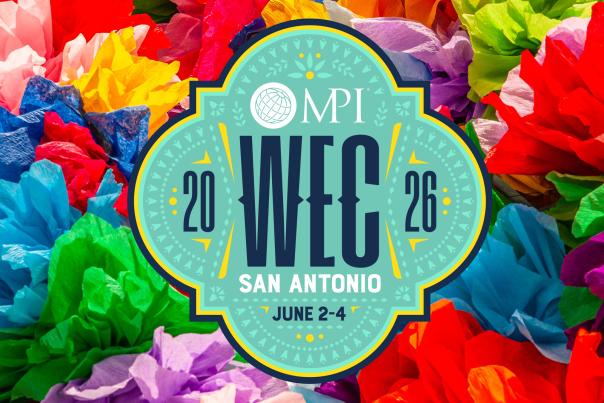 Floral background with MPI WEC logo on quatrefoil.