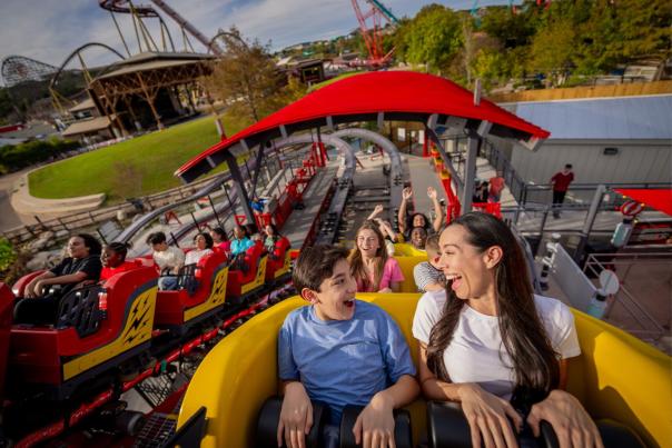 Mom and son on rollercoaster