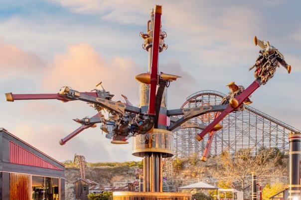 Aerial ride in front of roller coaster