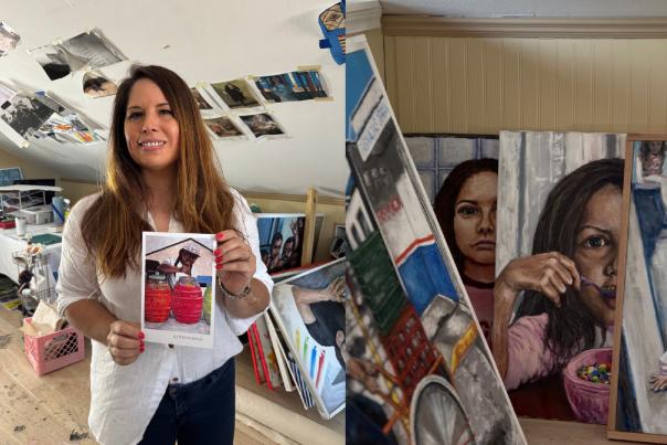 Kristina Salinas with her art