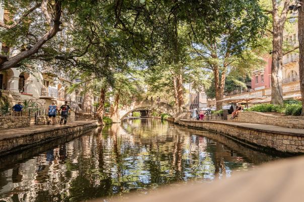 San Antonio River Walk during the Day with Selena Bridge