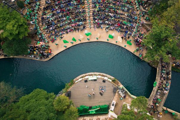 Overhead shot of St. Patricks River Parade