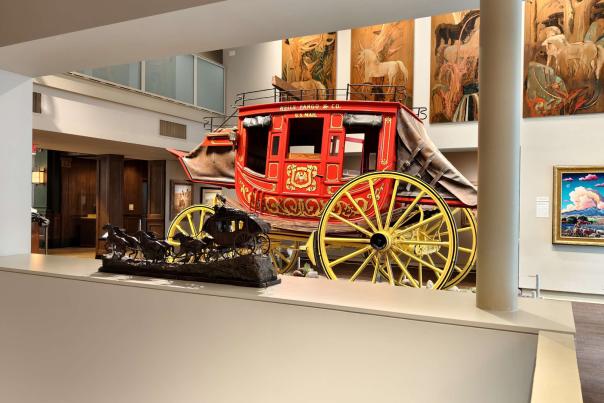 Red Wells Fargo Wagon inside Briscoe Western Art Museum in San Antonio.