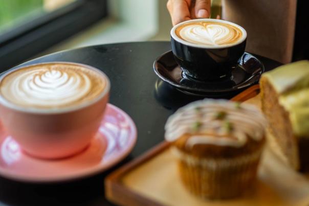 coffees and baked goods on a table