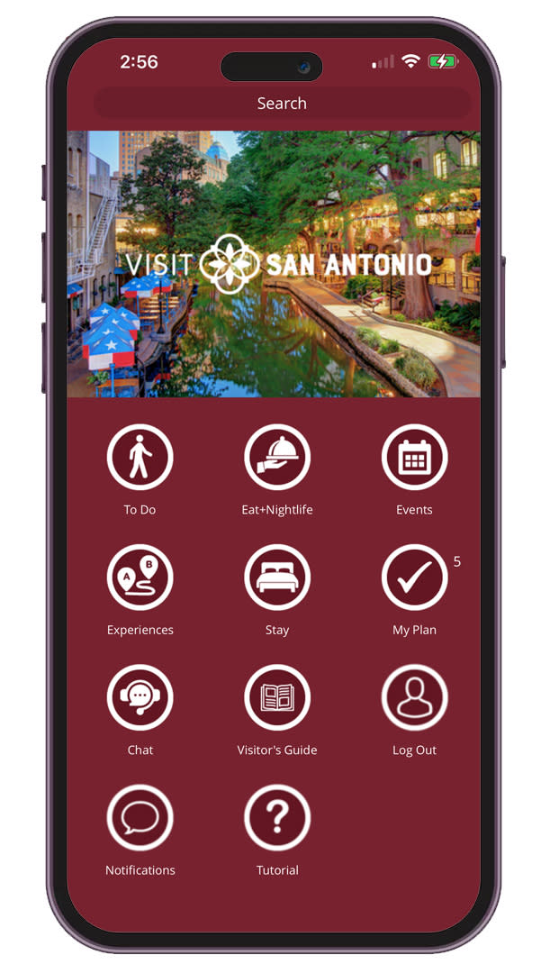 iPhone Screen with Visit San Antonio App