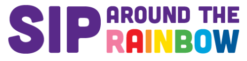 Purple "Sip Around the Rainbow" logo with "Rainbow" rainbow colors