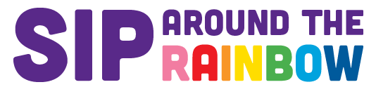 Purple "Sip Around the Rainbow" logo with "Rainbow" rainbow colors