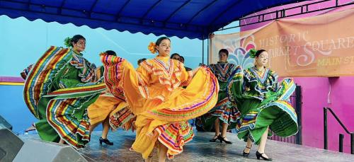 Folklorico dancers in Day of the Dead makeup