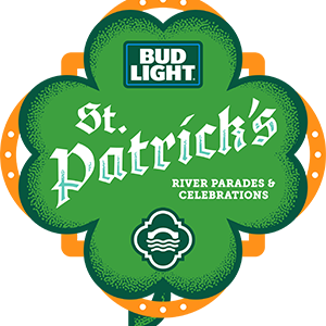 Green logo that reads "St. Patrick's River Parades & Celebration"