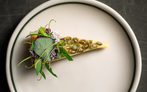 Overhead view of plated pie slice at Isidore in San Antonio.
