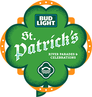 Green logo that reads "St. Patrick's River Parades & Celebration"