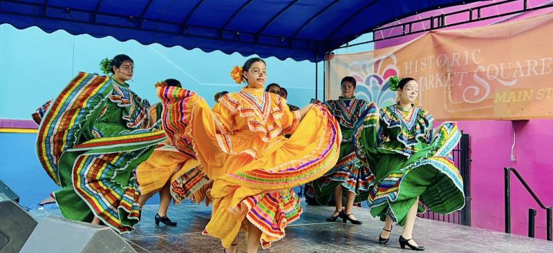 Folklorico dancers in Day of the Dead makeup