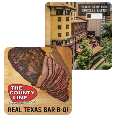 Two advertisements laid over each other
