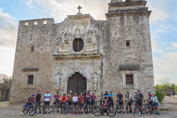 People in front of Mission San Jose