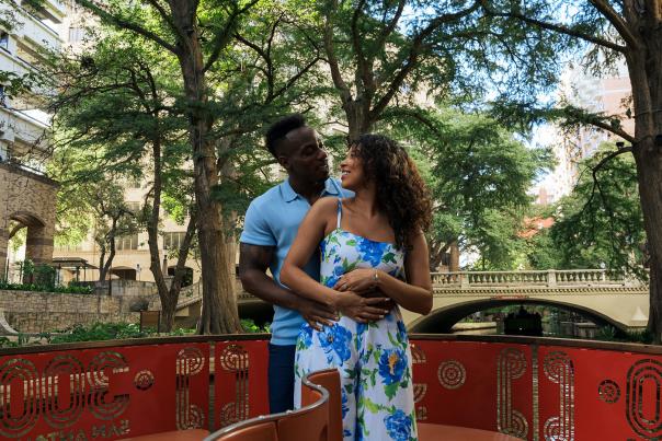 Couple on private Go Rio River Walk Barge on the River Walk