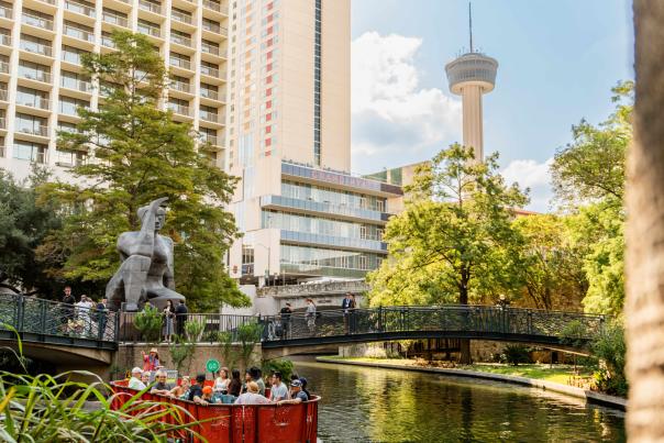 Go Rio river barge in front of Citlali / Stargazer sculpture.