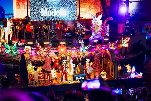 Modelo River Barge at the 2025 Day of the Dead River Parade