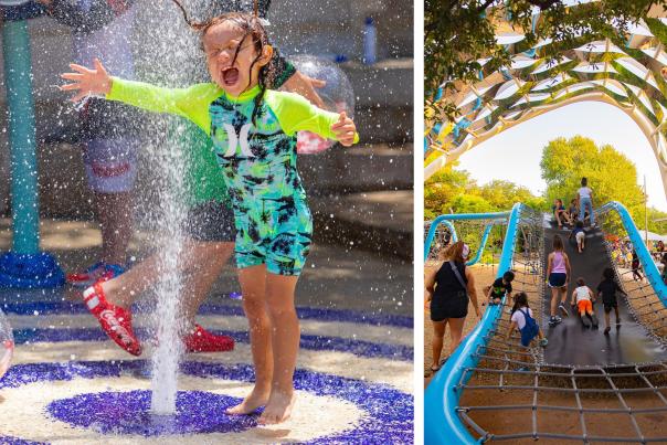 Split images of outdoor play