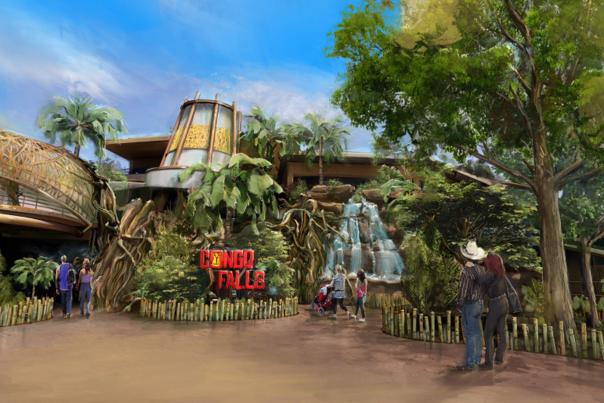 Artist rendering of exterior of Congo Falls at San Antonio Zoo