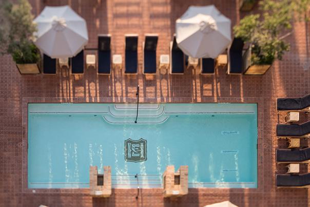 Overhead view of hotel pool