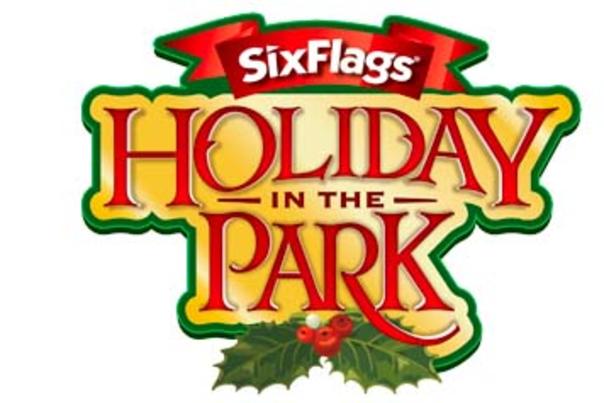 Logo of Holiday in the Park at Six Flags.