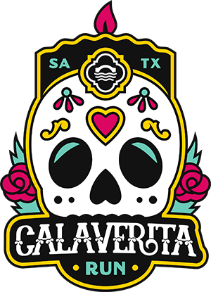 Calvarita Run logo with candle and sugar skull.