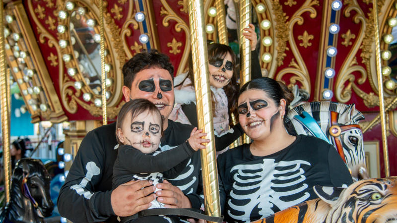 Family dressed as skeletons