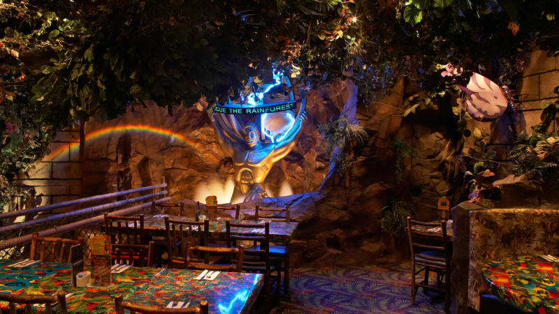 Dining room with fake trees