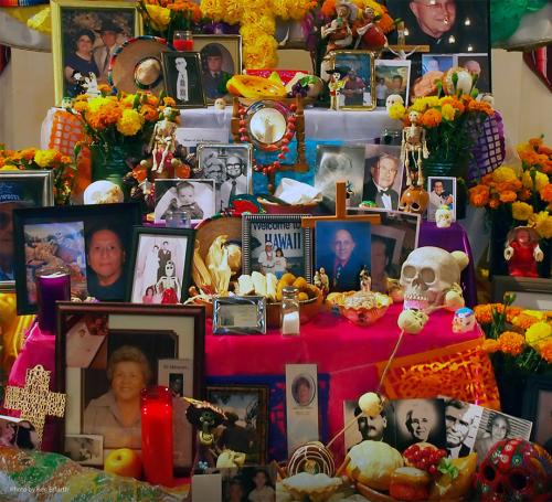 Day of the Dead altar with photos