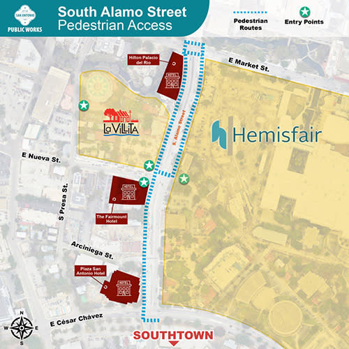 Map outlining pedestrian route for Fiesta 2025.