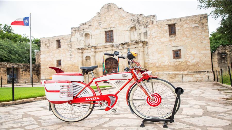 bike in front of the alamo
