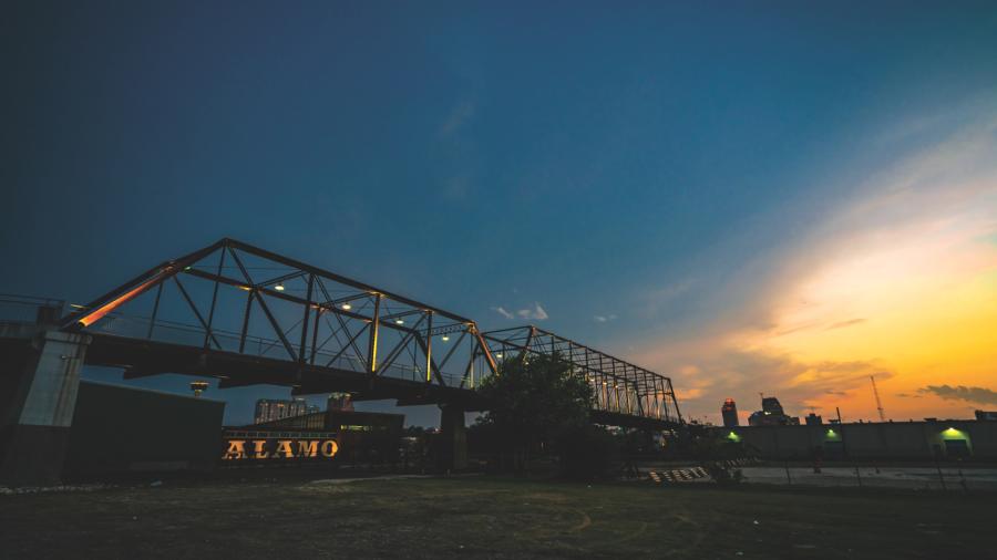 bridge with sunset in the horizon