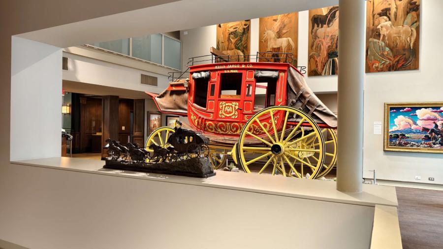 Red Wells Fargo Wagon inside Briscoe Western Art Museum in San Antonio.