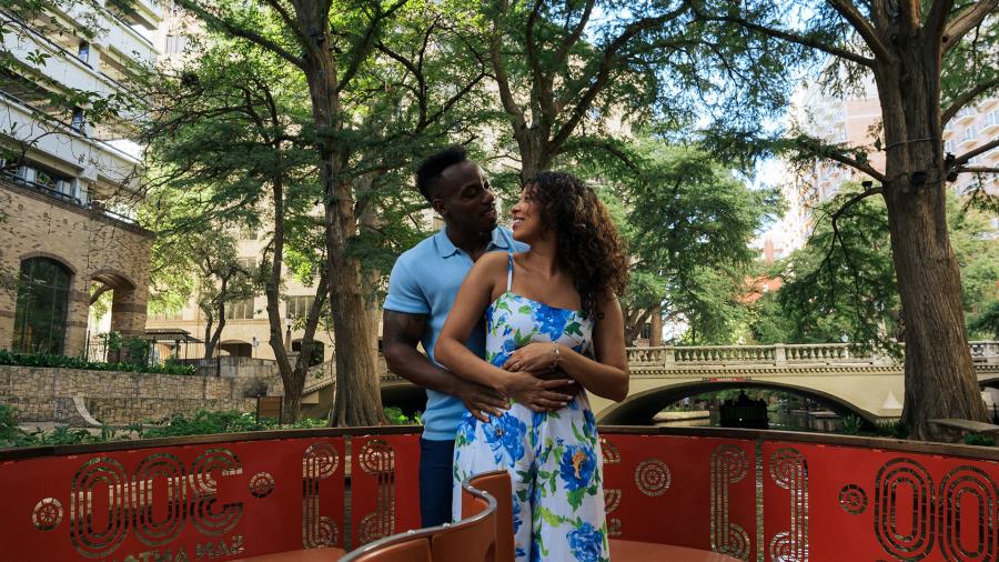 Couple on private Go Rio River Walk Barge on the River Walk