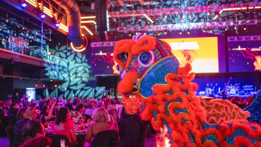 Traditional dragon costumed performance at DreamWeek San Antonio.