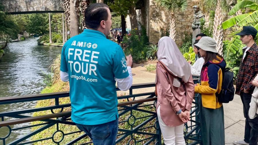 tour being given on San Antonio River Walk