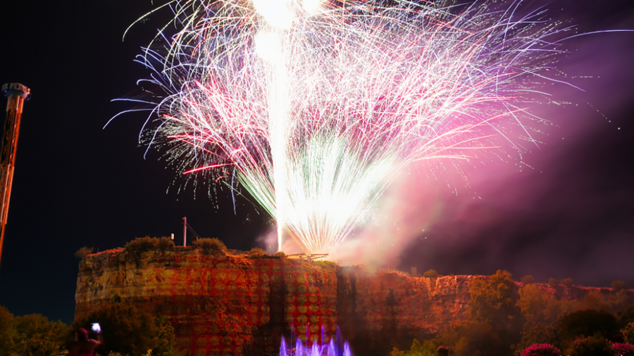 Fireworks at the top of a quarry