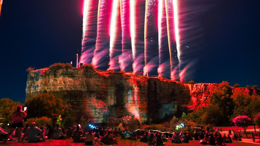 Fireworks are on top of the quarry at Six Flags Fiesta Texas.